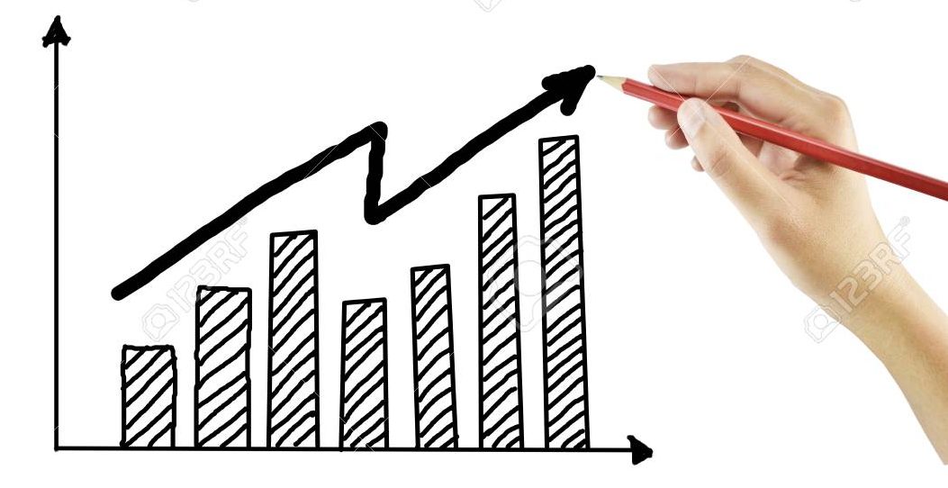 hand drawing a growth graph on white background